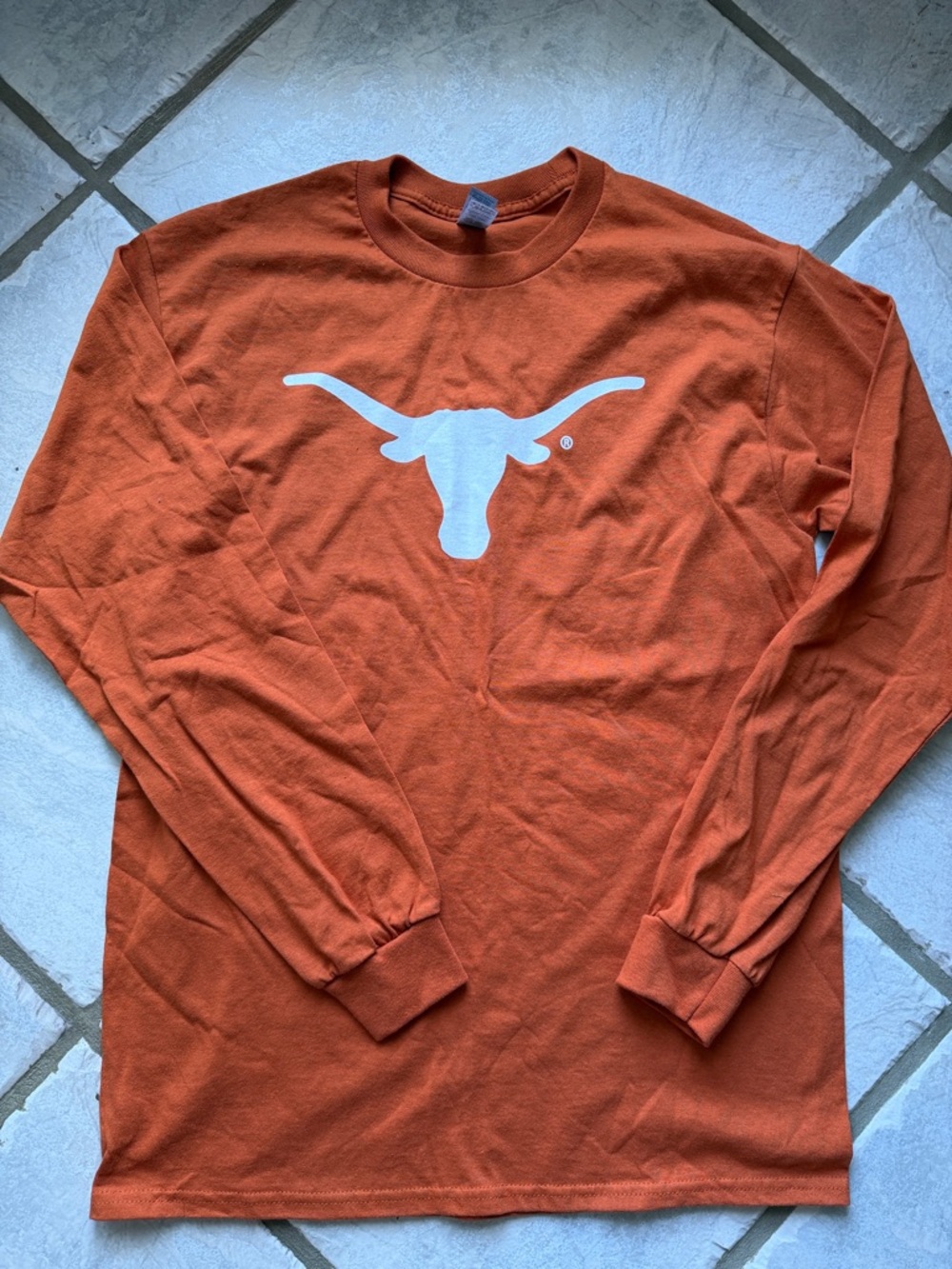 Gildan Men's Long-Sleeve Tee with White Longhorn Logo - Orange